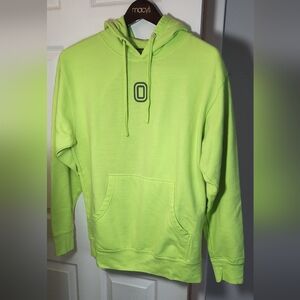 Neon Lime Bright Green Overtime Hoodie Size Medium Sweatshirt Back & Sleeve Logo